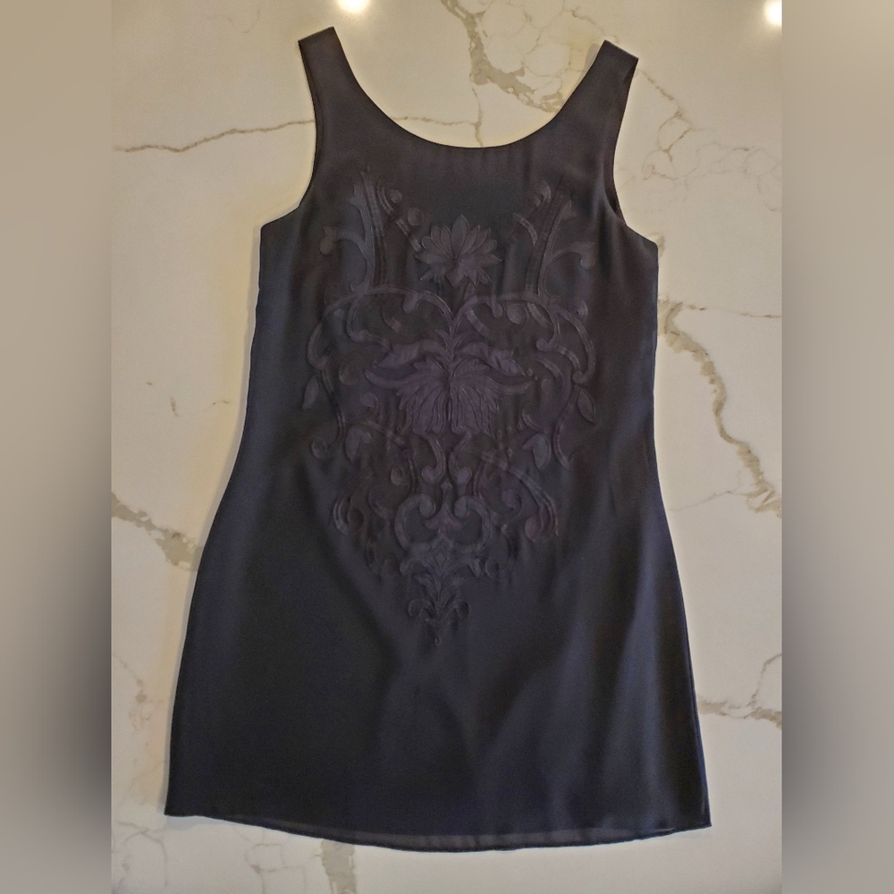 Pearl Black Embroidered Mini Dress